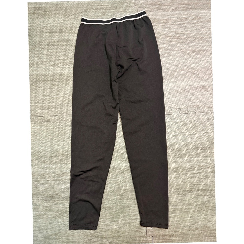 Thermajane Girls Black Thermal Leggings Striped Waistband Size L Base Layer